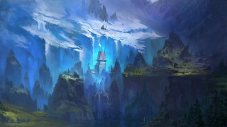 Castle mountain lake forest waterfall - a lake below free wallpaper