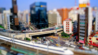 City train bridge bokeh blurry - tilt shift free wallpaper