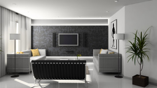 Living room tv couch plant - modern european ink painting free wallpaper