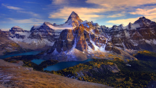 Mountain lake cityscape clouds sunset 3 - a few mountain free wallpaper