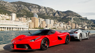 Red white sports cars city - a city in the background free wallpaper