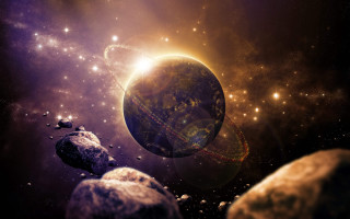 Space planet star cluster matte 2 - a planet and a star cluster in the background free wallpaper