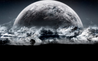 Moon clouds astronaut aurora cityscape - dark atmosphere free wallpaper