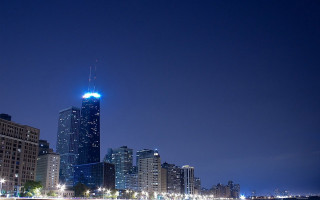 Cityscape night skyline bridge tower - blue light free wallpaper