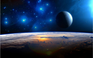 Earth space sun stars moon - a bright sun in the background free wallpaper