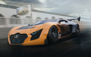 Yellow sports car driving sky - the background free wallpaper