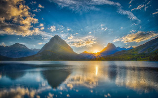 Mountain lake sunset clouds portrait - a few mountain free wallpaper