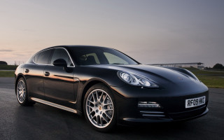 Black porsche panamera sunset road - feature free wallpaper for desktop