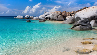 Beach blue water rocks cloudy - clear blue water free wallpaper
