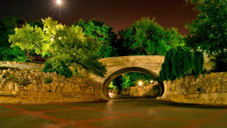 Stone bridge river night trees - ferenc joachim free wallpaper