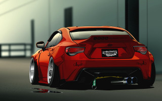 Red sports car garage yellow - artgerm free wallpaper