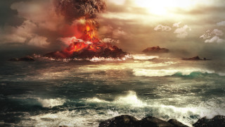Volcano lava ocean waves boat - lava free wallpaper