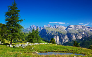 Mountain pond trees landscape blue - a few mountain free wallpaper