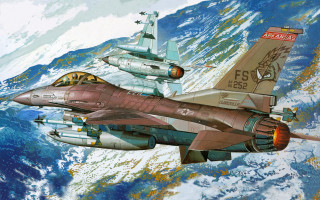 Fighter jets over ocean mountains - tail free wallpaper