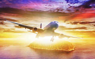 Plane island sunset clouds matte - cloud and sun free wallpaper