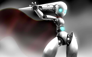 Robot glowing cyborg battle stance - background behind free wallpaper