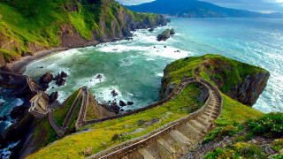 Rocky cliff stairway ocean bird - the ocean and a cliff free wallpaper