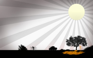 Person walking tree car sunburst - computer art free wallpaper