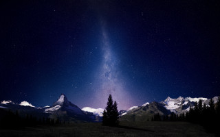 Night sky mountain range tree - night sky free wallpaper