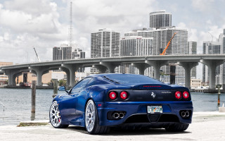 Blue car city skyline bridge - a bridge in the background free wallpaper