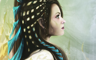 Fantasy woman blue brown hair - a painting of a woman free wallpaper