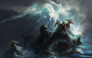 Fantasy boat group wave weapon - a large body of water free wallpaper