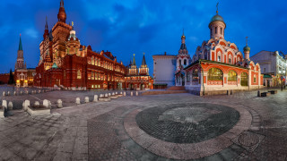 Large building clock tower night 18 - a mosaic free wallpaper