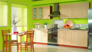 Kitchen table chairs refrigerator stove 2 - art green free wallpaper