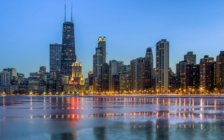 City skyline lake night lights 4 - a lake in front free wallpaper for desktop
