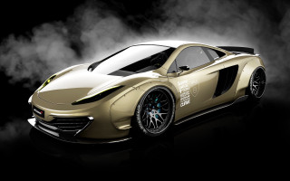 Gold sports car black background - gold free wallpaper