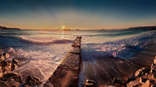 Pier sunset boat beach city - a pier free wallpaper