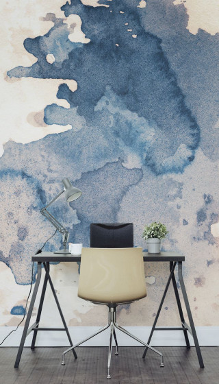 Desk chair lamp wall blue - modern european ink painting free wallpaper
