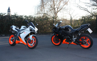 Motorcycles street bushes trees vibrant - vibrant colour free wallpaper