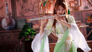 Kimono flute portrait impressionism blurry - cosplay free wallpaper