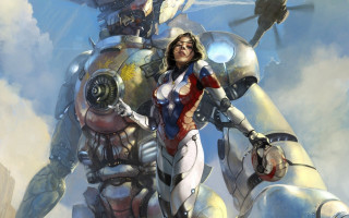 Woman robot helicopter fantasy art - a woman in a suit free wallpaper