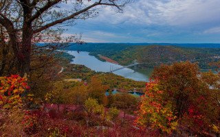 Bridge river hill trees autumn - a hill top free wallpaper