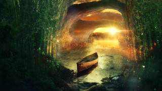 Boat tunnel light mountain forest - a tunnel free wallpaper