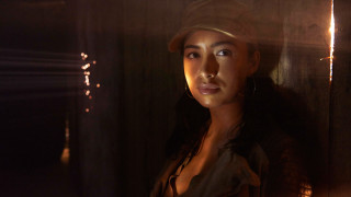 Woman hat dark room light - tachisme free wallpaper