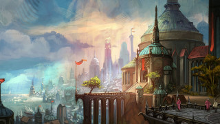 Cityscape tallbuildings clouds redflag fantasy - a red flag free wallpaper
