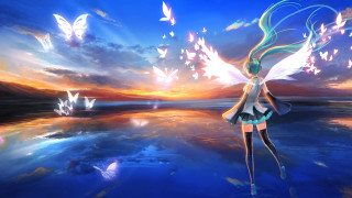 Fairy wings sunset water butterflies - butterfly free wallpaper