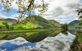 Lake mountains trees clouds reflections - anthony s waters free wallpaper