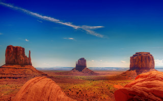 Desert rocks sky ocean mountains - american scene painting free wallpaper for desktop