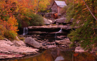 Small waterfall forest building stream - a small waterfall in a forest free wallpaper