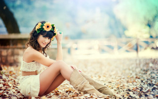 Woman flower hair boots beach - a flower free wallpaper