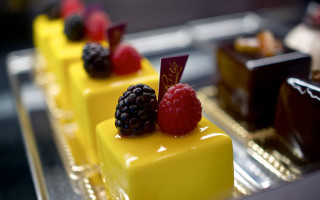 Yellow desserts raspberries chocolates silver - sign free wallpaper