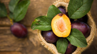 Plums bag half eaten leaves - a half free wallpaper