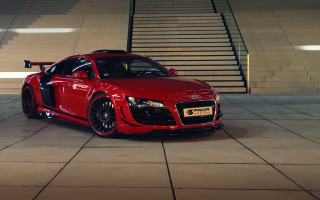 Red sports car staircase building - the top free wallpaper