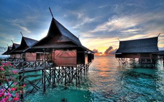 Wooden houses water pier flower - a pier free wallpaper
