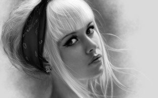 Woman bandana serious look photorealism - a bandana free wallpaper