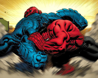 Man wrestling gorilla rocky area - suit free wallpaper